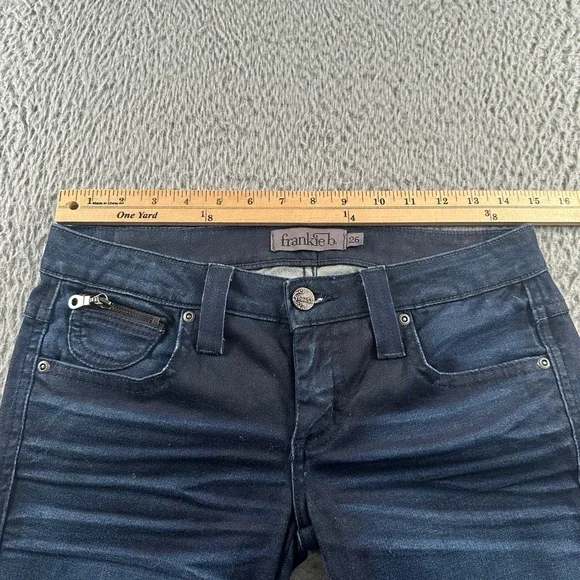 Frankie B Jeans Womens 26 Dark Wash Flare Leg Zip Pockets Stretch Low Rise - Picture 7 of 16